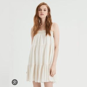 Cream American Eagle Smocked Babydoll Dress